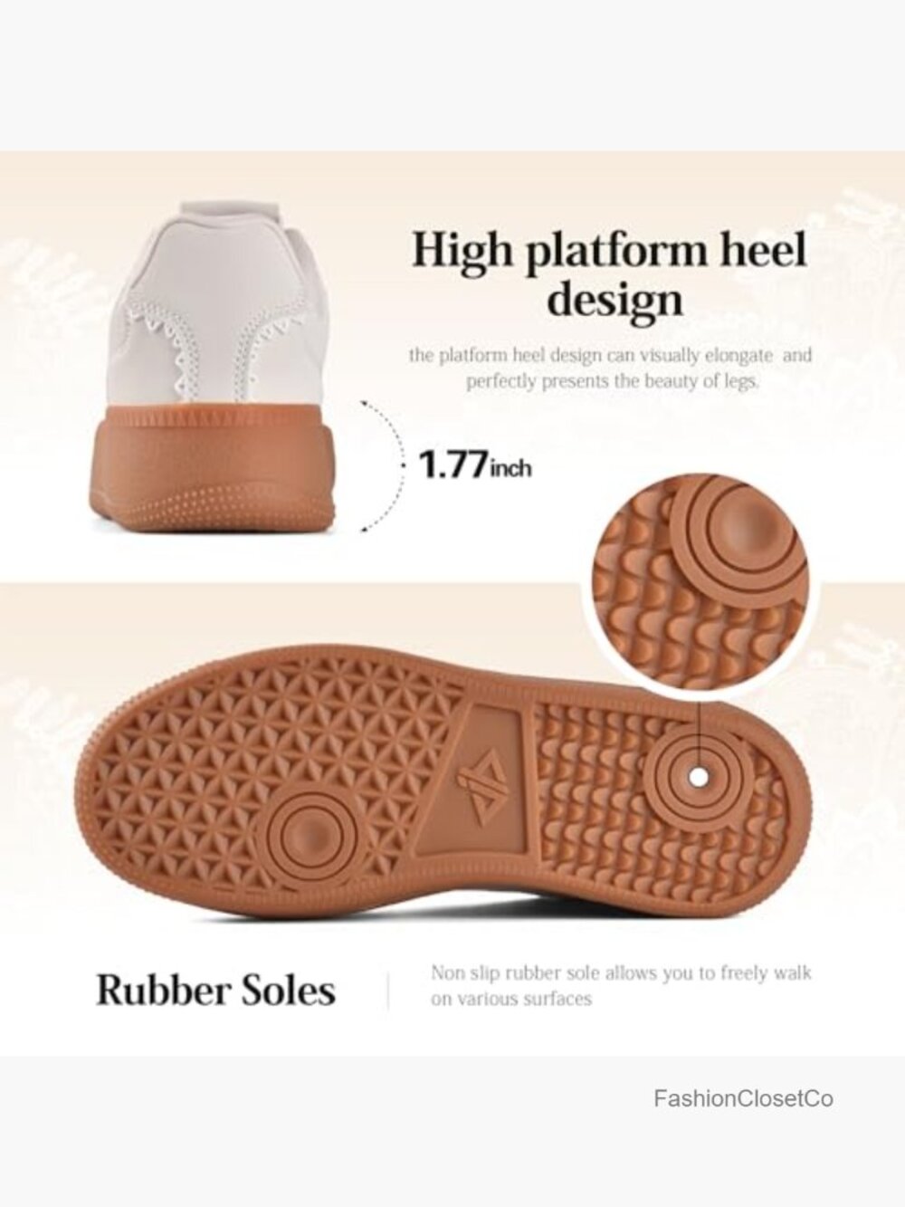 Ribbon Lace-Up Chunky Sneakers Memory Foam Arch Support Gum Sole Fashion - Picture 6 of 7